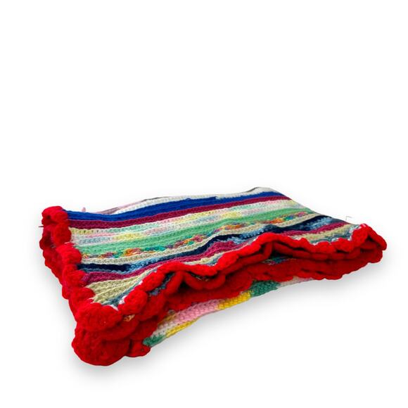 Afghan Handmade Crochet Baby Blanket Lap Throw Multicolor Stripe 52" x 31" - Picture 2 of 12